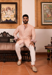 Peach Silk Short Kurta