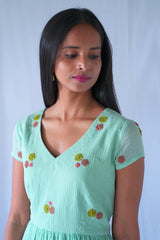 Teal Floral Fit And Flare Dress