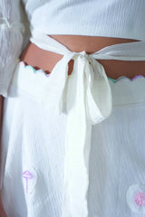 White Crushed Cotton Crop Top And Skirt
