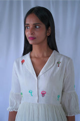 White Crushed Cotton Dress with Collar