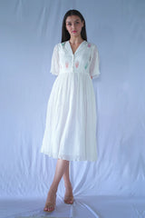 White Fit And Flare Crushed Cotton Dress