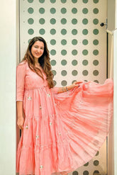 Pink Blossoms 2.0 Angrakha Tiered Calf Length Dress