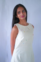 Cream A_line Calf Length Dress