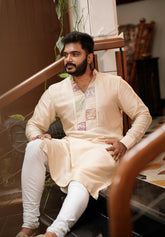 Beige Silk Long Kurta