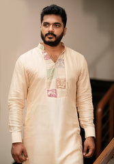 Beige Silk Long Kurta