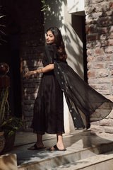 Black Handloom Chanderi Co-ord Set with Jacket