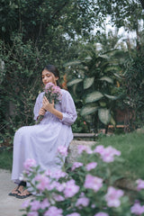 Lilac Jamdani Oversized Dress with Balloon Sleeves
