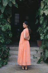 Salmon Tiered Jamdani Dress