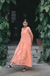 Salmon Tiered Jamdani Dress