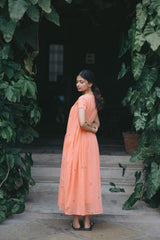Salmon Tiered Jamdani Dress