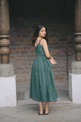 Teal Green Jamdani Sleeveless Dress