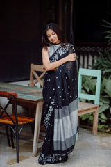 Black Jamdani Saree with Halter Neck Blouse