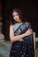Black Jamdani Saree with Halter Neck Blouse