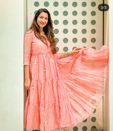 Pink Blossoms 2.0 Angrakha Tiered Calf Length Dress
