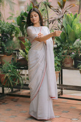 Grey Handloom Chanderi Lace Saree
