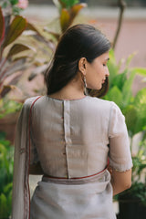 Grey Handloom Chanderi Lace Saree