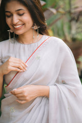 Grey Handloom Chanderi Lace Saree
