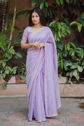 Lilac Handloom Chanderi Lace Saree