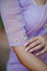 Lilac Handloom Chanderi Lace Saree