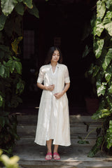 Pearl White Handloom Chanderi Co-ord Set with Jacket