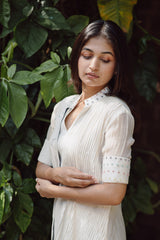 Pearl White Handloom Chanderi Co-ord Set with Jacket