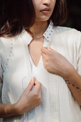 Pearl White Handloom Chanderi Co-ord Set with Jacket