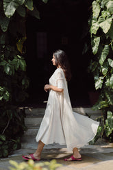 Pearl White Handloom Chanderi Co-ord Set with Jacket