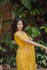 Yellow Handloom Chanderi Lace Saree