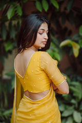 Yellow Handloom Chanderi Lace Saree