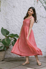 Blush Pink Blossoms 2.0 Sleeveless Chanderi Calf Length Dress