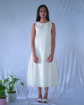 Cream A_line Calf Length Dress