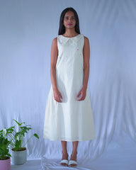 Cream A_line  Calf Length Dress