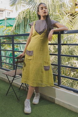 Green Grey Calf Length Dress with Crop Top