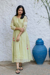 Green Blossoms Chanderi Ankle Length Dress