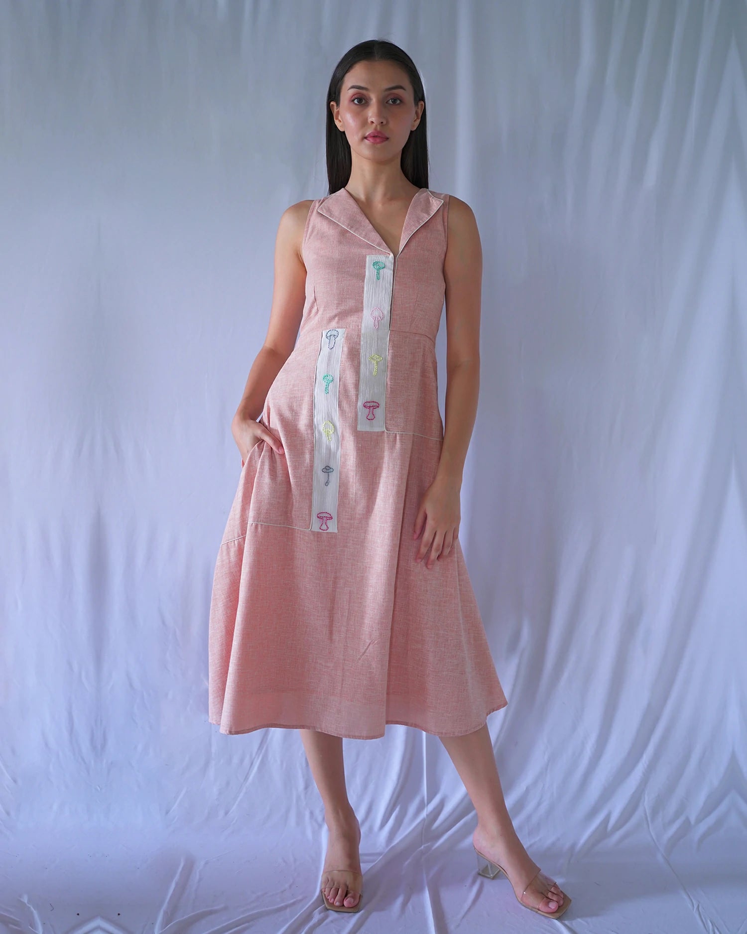 Peach fit and flare 2025 dress