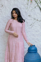 Mauve Blossoms Chanderi Ankle Length Dress