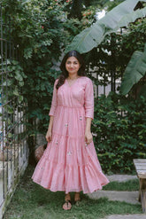 Pink Blossoms 2.0 Angrakha Tiered Calf Length Dress