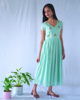 Teal Floral Fit And Flare Dress