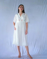 White Fit And Flare Crushed Cotton Dress