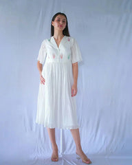 White Fit And Flare Crushed Cotton Dress