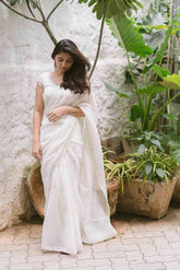 White Blossoms 2.0 Handloom Chanderi Lace Saree