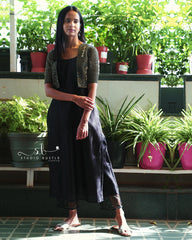 Black Spaghetti Kurti With Cigarette Pants And Organza Jacket
