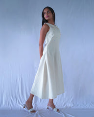 Cream A_line Calf Length Dress