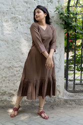 Brown Calf Length Dress