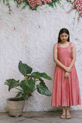 Blush Pink Blossoms 2.0 Sleeveless Chanderi Calf Length Dress