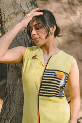 Yellow Collared High Low Dress