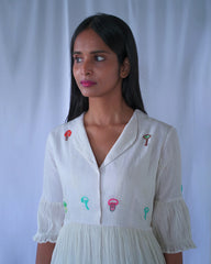 White Crushed Cotton Dress with Collar