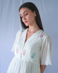 White Fit And Flare Crushed Cotton Dress