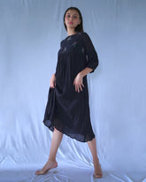 Crushed Cotton Knee Length Black Balloon Dress