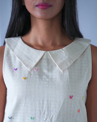 Cream A_line Calf Length Dress